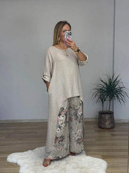Women’s Tunic Top – Relaxed Fit – Cotton Blend – Long Sleeve – High-Low Hem