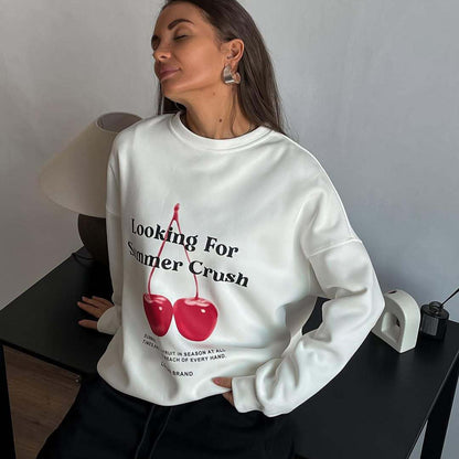 Women’s Pullover Sweatshirt – Oversized Fit – Soft Knit – Graphic Front – Crew Neck