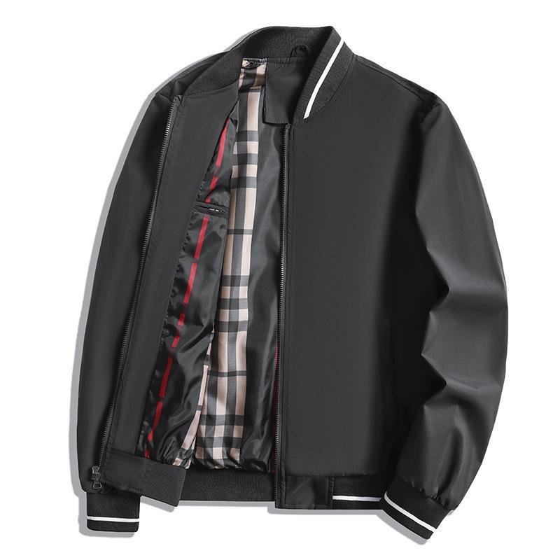 Men’s Casual Jacket – Relaxed Fit – Ribbed Collar & Cuffs – Zipper Front – Check Lining