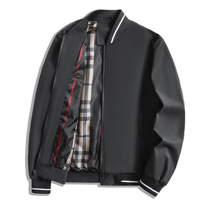 Men’s Casual Jacket – Relaxed Fit – Ribbed Collar & Cuffs – Zipper Front – Check Lining