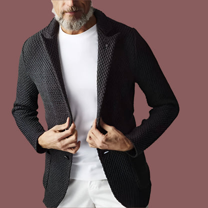 Men’s Blazer – Tailored Fit – Textured Heavyweight Fabric – Notched Lapel – 2-Button Closure