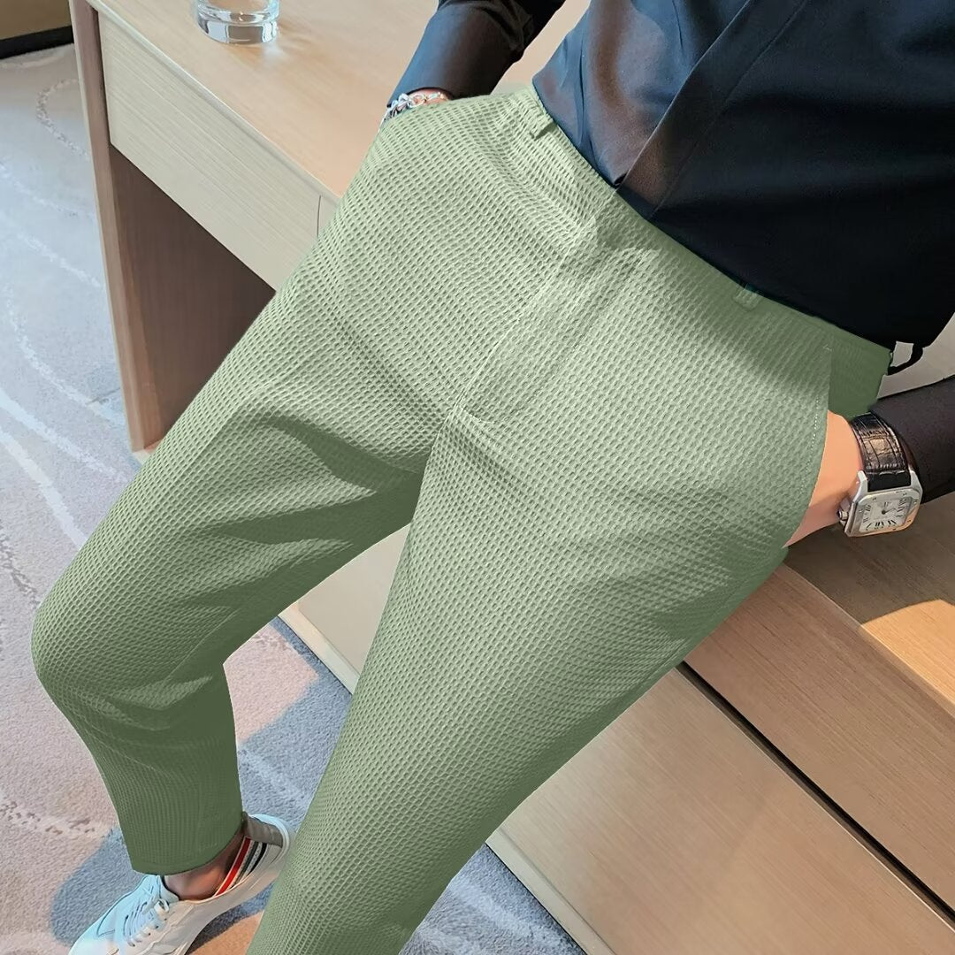 Men’s Cropped Trousers – Slim Fit – Textured Fabric – Tapered Leg – Smart Casual Wear