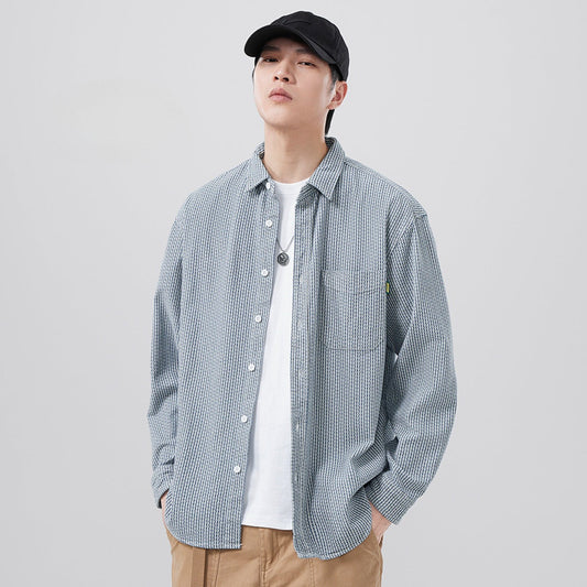 Men’s Long Sleeve Shirt – Loose Fit – Breathable Cotton – Casual Button-Down