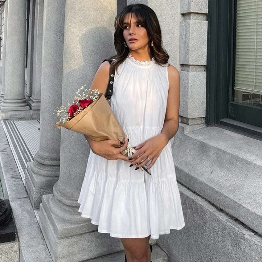 Women’s A-Line Dress – Sleeveless Loose Fit – Tiered Hem – Lightweight Cotton Blend