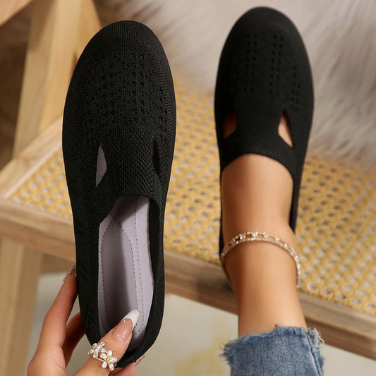 Women’s Slip-On Shoes – Soft Knit – Round Toe – Breathable Lightweight Fit