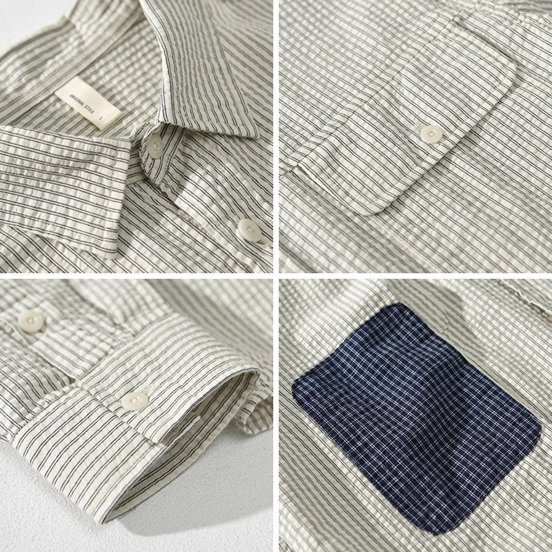 Men’s Button-Up Shirt – Lightweight Cotton – Relaxed Fit – Striped – Long Sleeve