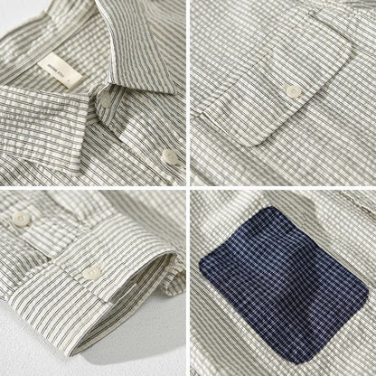Men’s Button-Up Shirt – Lightweight Cotton – Relaxed Fit – Striped – Long Sleeve