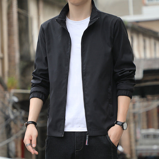 Men’s Casual Jacket – Slim Fit – Stand Collar – Zip Front – Lightweight Wind Resistant