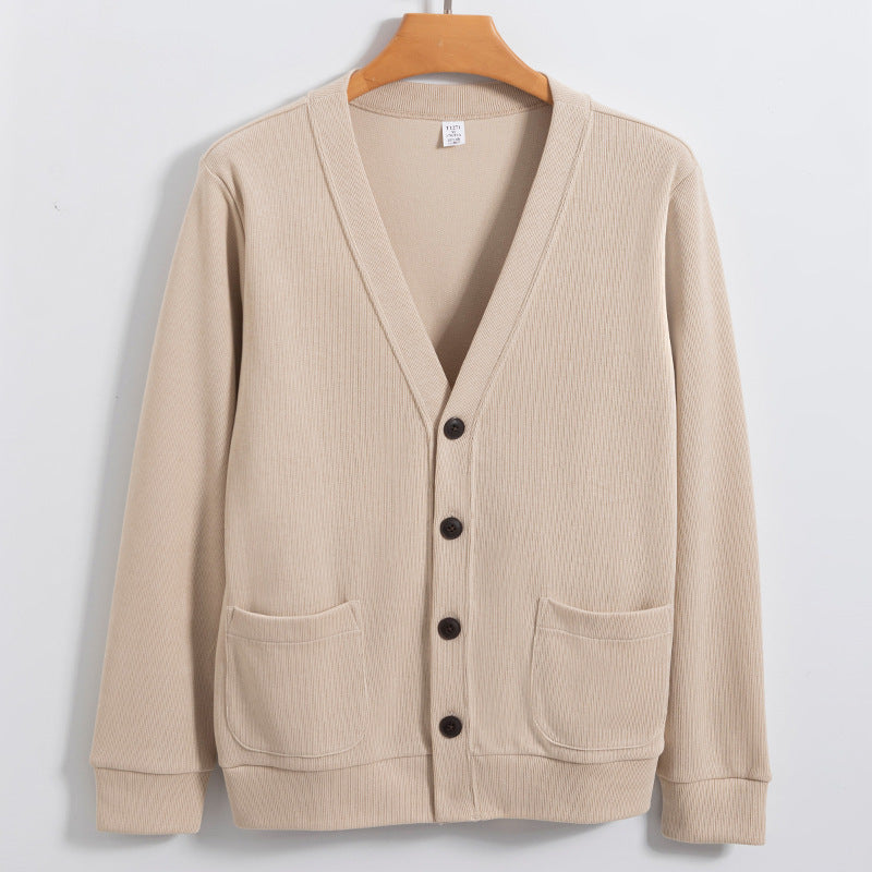 Men’s Cardigan – Cotton Knit – Relaxed Fit – V-Neck – Button Front – Pockets