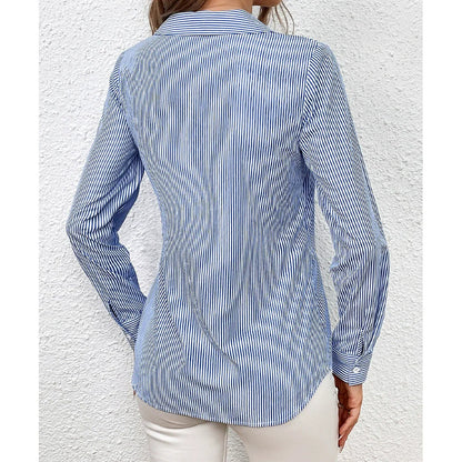 Women’s Wrap Shirt – Slim Fit – Knot Waist – Vertical Stripes – Cotton Feel – Long Sleeve