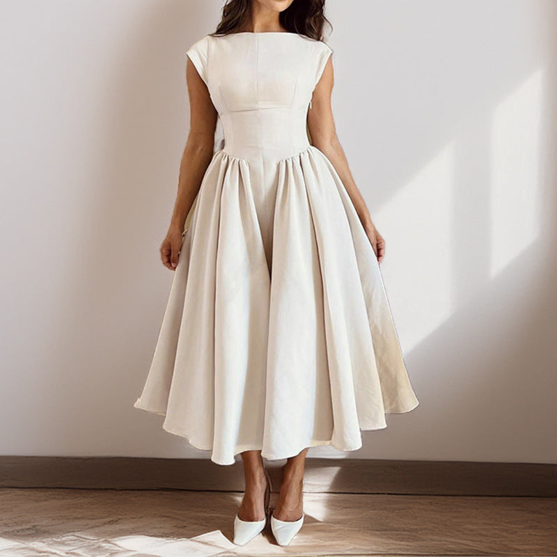 Women’s Midi Dress – Sleeveless – Slim Fit – Flared Skirt – Round Neck Elegant Style