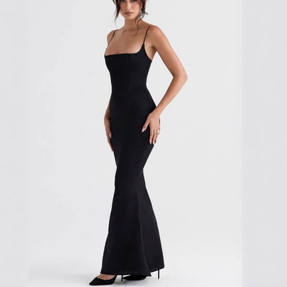 Women’s Maxi Dress – Bodycon Fit – Spaghetti Straps – Corset Seam – Evening Wear