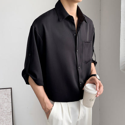Men’s Short Sleeve Shirt – Lightweight Silk-Like Fabric – Relaxed Fit – Button-Up