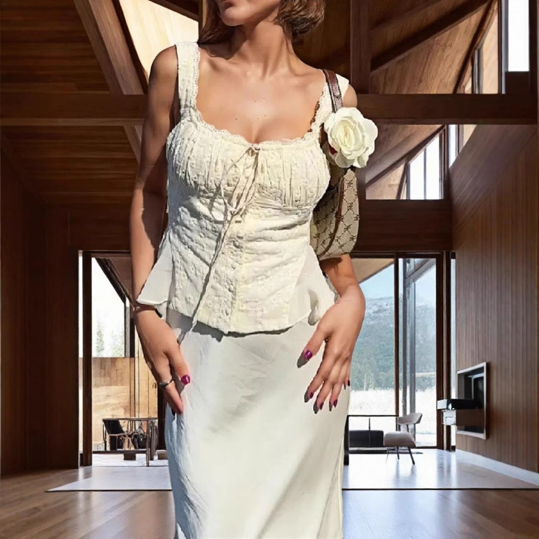 Women’s Lace Top and Mermaid Skirt Set – Off-Shoulder – Slim Fit – Formal Evening Wear