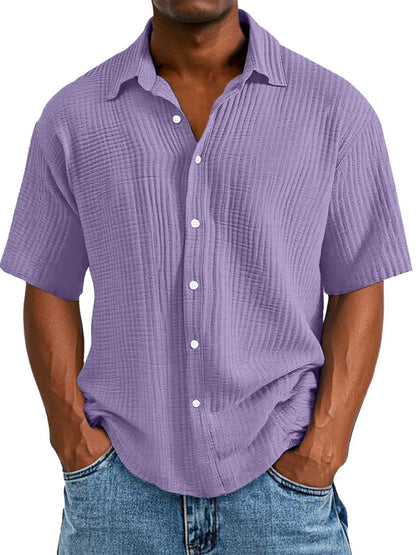 Men’s Short Sleeve Shirt – Relaxed Fit – Wrinkled Texture – Breathable Blend