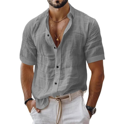 Men’s Short Sleeve Shirt – Breathable Blend – Relaxed Fit – Lapel Collar – Chest Pocket