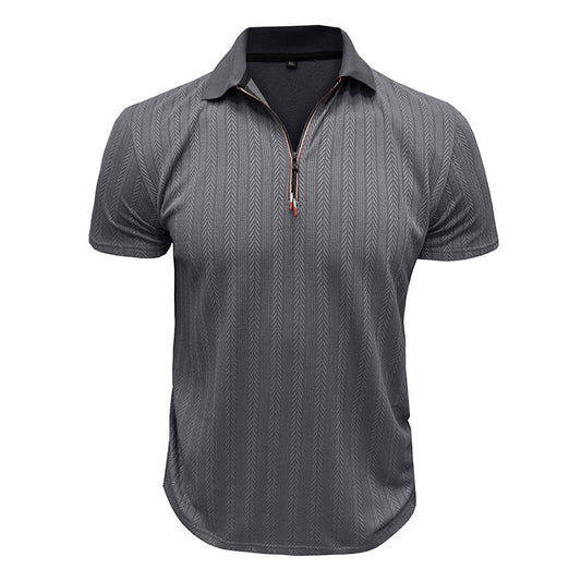 Men’s Polo Shirt – Ribbed Knit – Zipper Neck – High Collar – Standard Fit – Short Sleeve