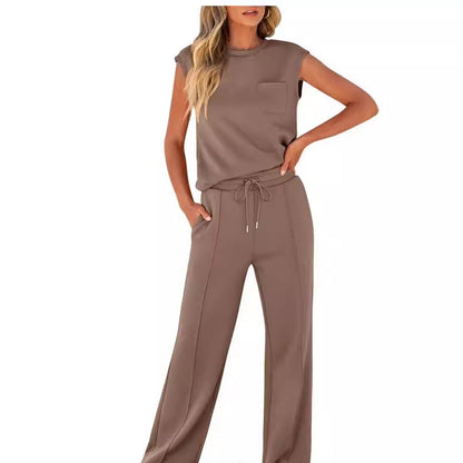 Women’s Two-Piece Set – Sleeveless Top and Pants – Relaxed Fit – Soft Cotton Blend