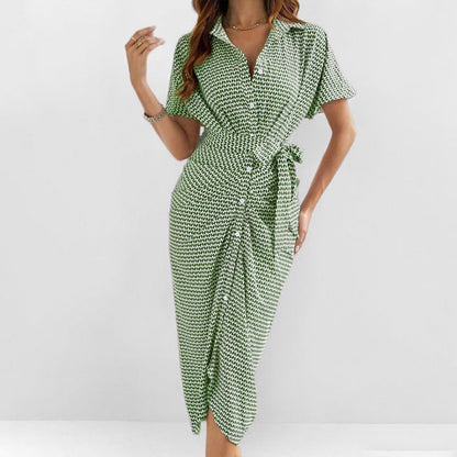 Women’s Wrap Dress – V-Neck Midi – Adjustable Waist Tie – Short Sleeve Lightweight Fit