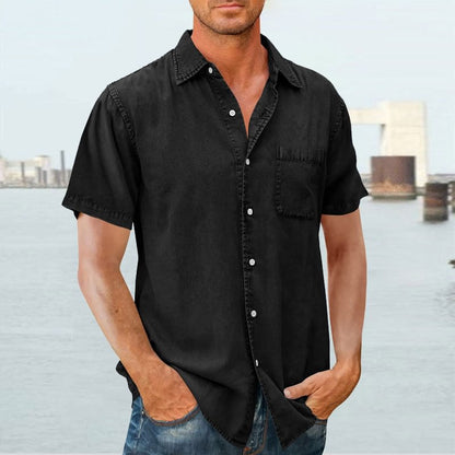 Men’s Short Sleeve Shirt – Relaxed Fit – Button Front – Natural Fibers – Chest Pocket