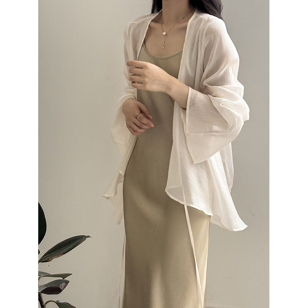 Women’s Cardigan – Sheer Lightweight Fabric – Loose Fit – Long Sleeve Open Front