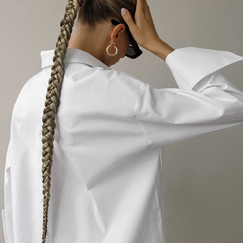 Women’s Oversized Button-Up Shirt – Cotton Blend – Long Sleeve – Relaxed Fit