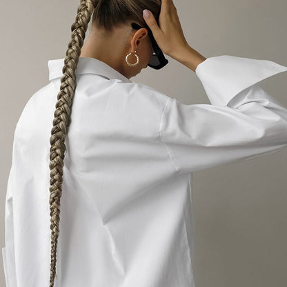 Women’s Oversized Button-Up Shirt – Cotton Blend – Long Sleeve – Relaxed Fit