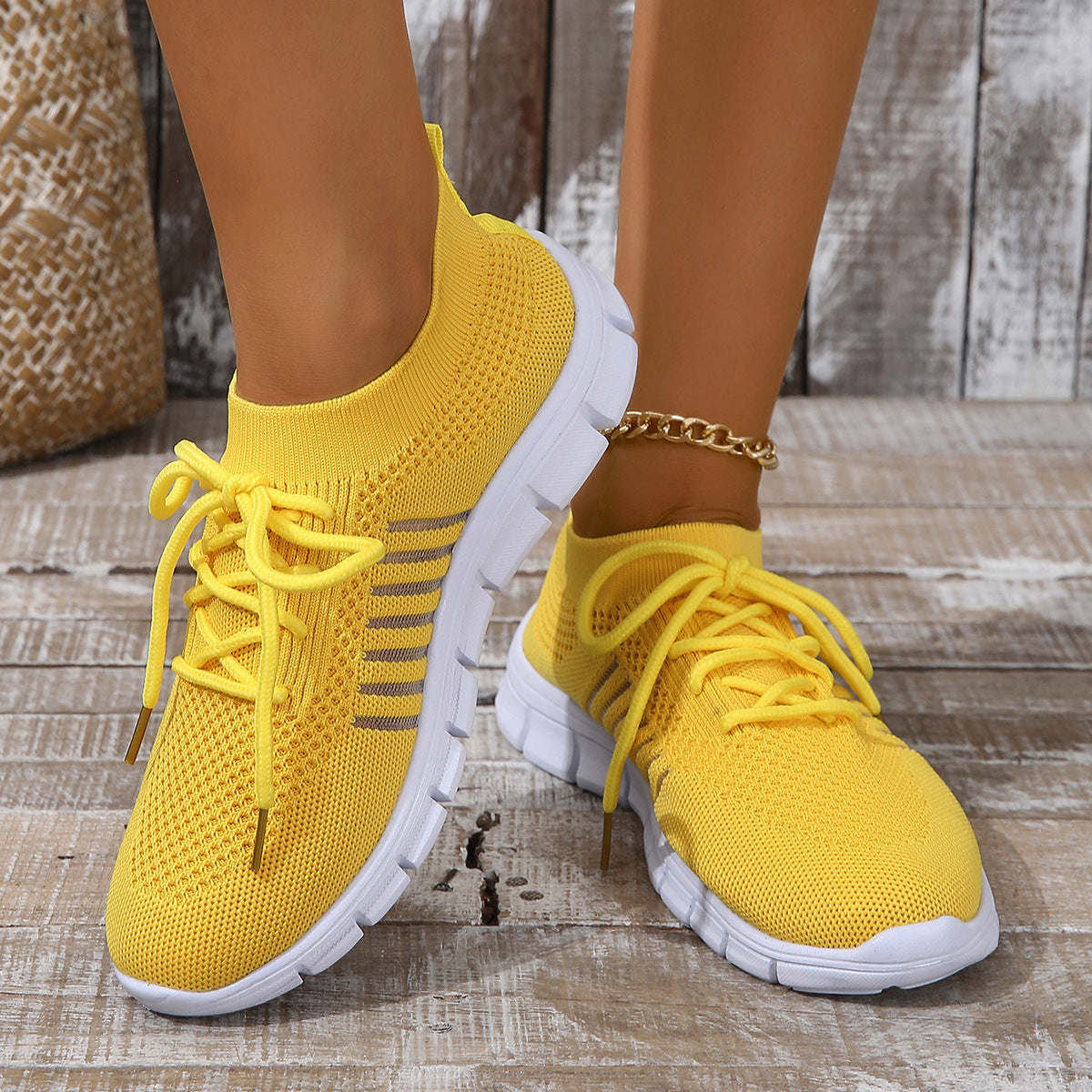 Women’s Athletic Sneakers – Flyknit Mesh – Cushioned Sole