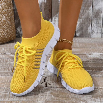 Women’s Athletic Sneakers – Flyknit Mesh – Cushioned Sole