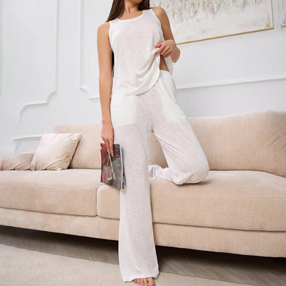 Women’s Loungewear Set – Soft Cotton Blend – Relaxed Fit – Sleeveless Top & Wide-Leg Pants