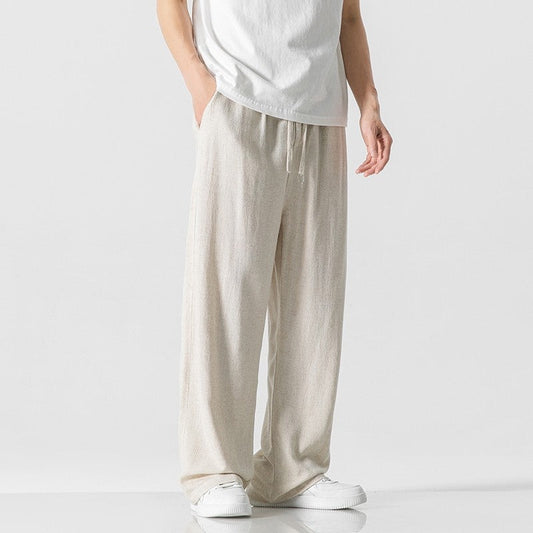 Men’s Casual Pants – Linen Blend – Loose Fit – Full Length – Drawstring Waist