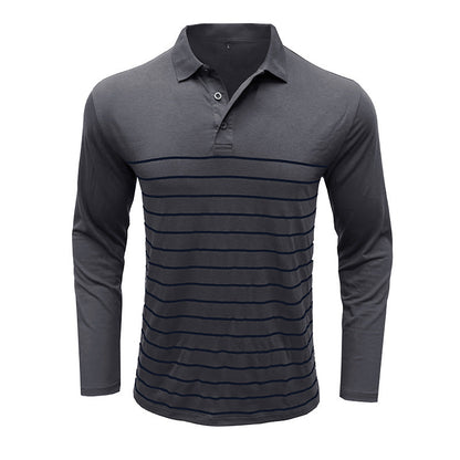 Men’s Polo Shirt – Slim Fit – Cotton Knit – Stripe Chest Detail – Long Sleeve