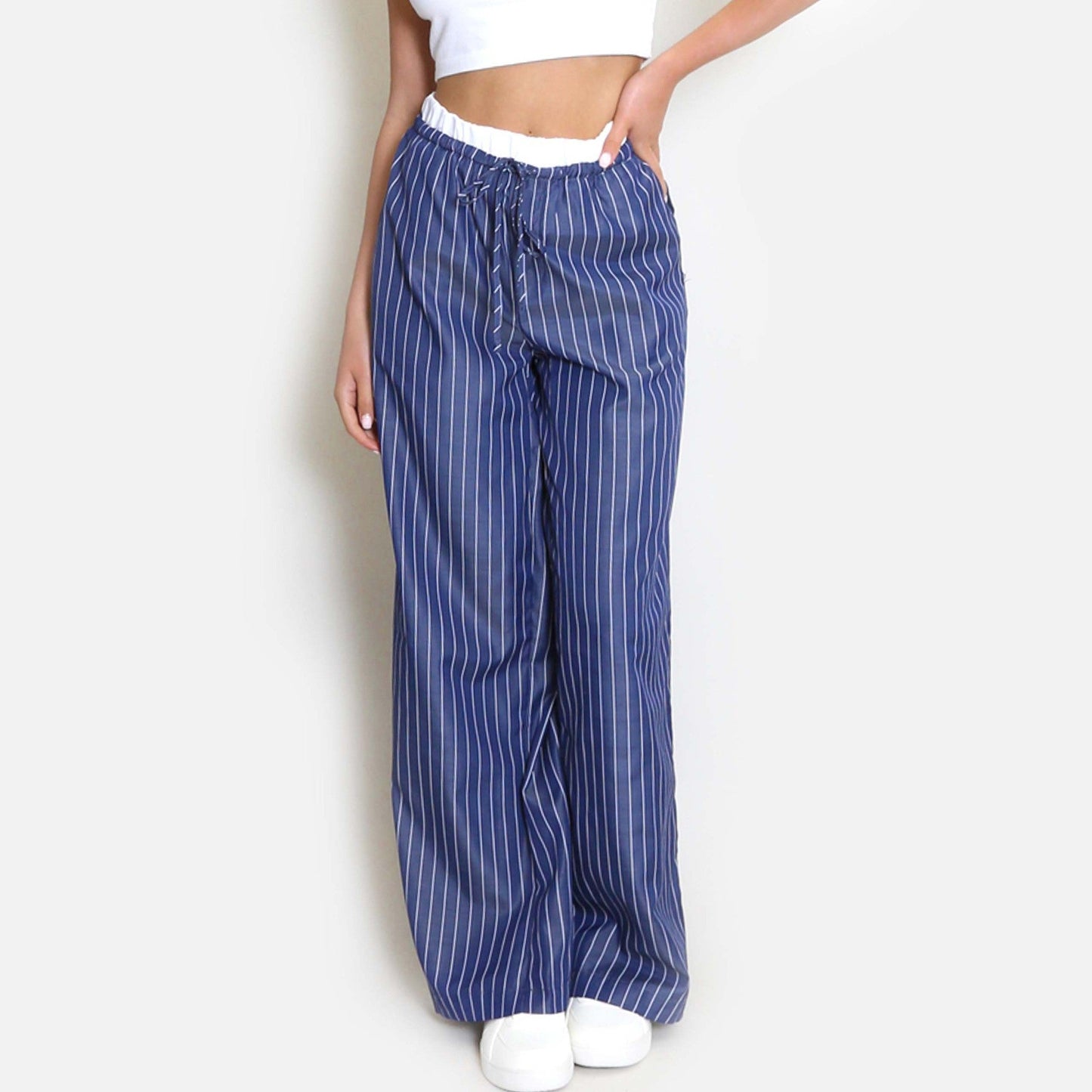 Women’s Wide-Leg Pants – Cotton Blend – Relaxed Fit – Drawstring Waist – Pockets