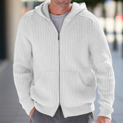 Men’s Knit Cardigan – Hooded – Relaxed Fit – Ribbed Texture – Long Sleeve Casual Wear