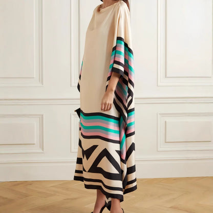 Women’s Maxi Dress – One Shoulder – Loose Fit – Asymmetrical Hem – Striped Panels