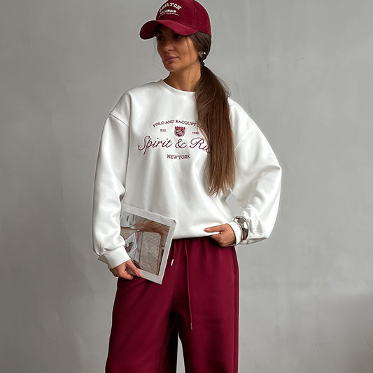 Women’s Pullover Sweatshirt – Oversized Fit – Cotton Blend – Embroidered Logo