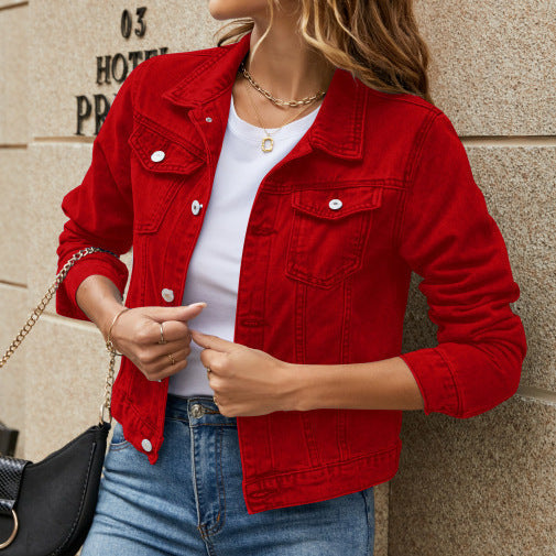 Women’s Denim Jacket – Slim Fit – Cropped Length – Button Front – Shirt Collar