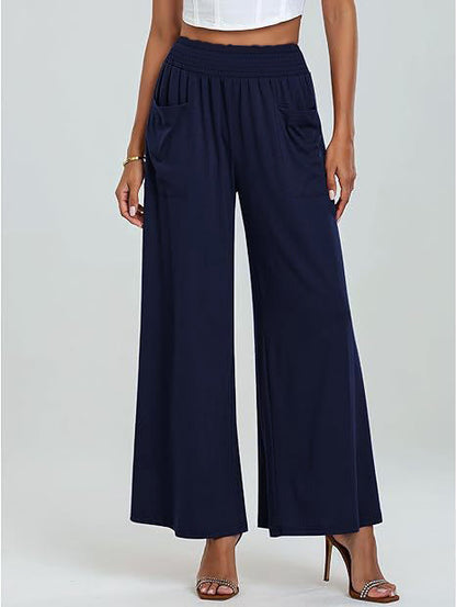 Women’s Wide-Leg Pants – High Waist – Elastic Waistband – Breathable Lightweight Fabric
