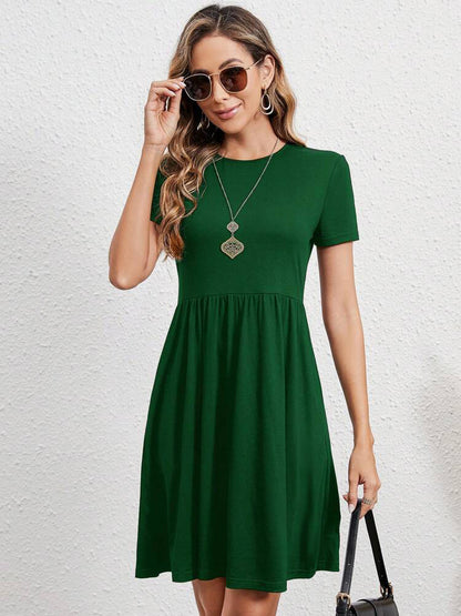 Women’s Fit and Flare Dress – Lightweight Stretch – Short Sleeve - Round Neck