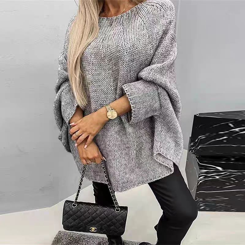 Women’s Knit Cape Sweater – Oversized Fit – Chunky Texture – Mid-Thigh Length