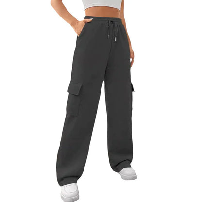 Women’s Cargo Sweatpants – Relaxed Fit – Wide Leg – High Waist – Drawstring
