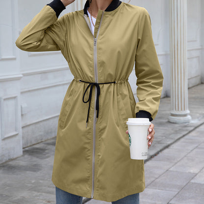 Women’s Raincoat Jacket – Hooded – Water-Resistant – Drawstring Waist – Ribbed Cuffs