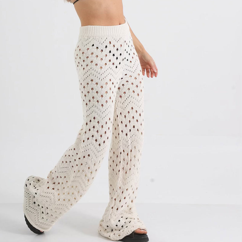 Women’s Knit Two-Piece Set – Open Front Short Sleeve Top – High Waist Wide Leg Pants