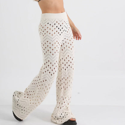 Women’s Knit Two-Piece Set – Open Front Short Sleeve Top – High Waist Wide Leg Pants