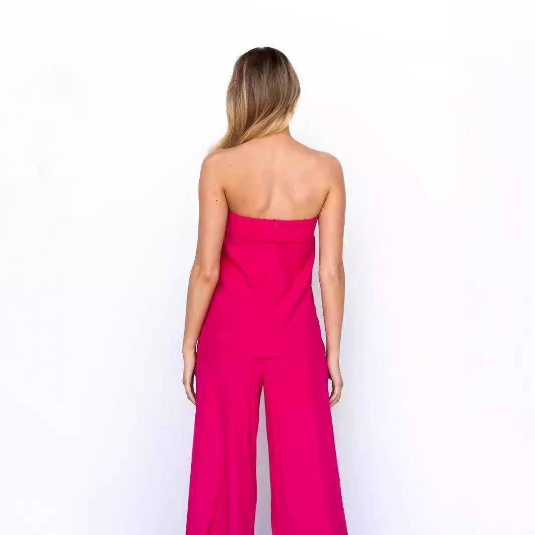 Women’s Two Piece Set – Strapless Top – High Waist Flared Pants – Relaxed Fit Breathable
