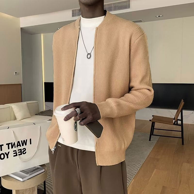 Men’s Cardigan – Ribbed Knit – Double Zipper – Relaxed Fit – Long Sleeve Layering