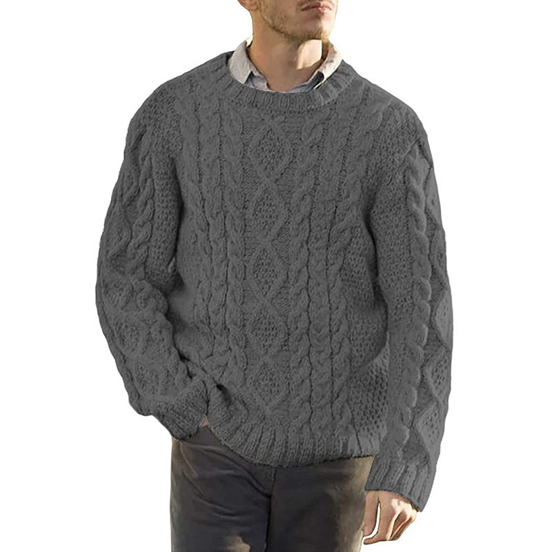 Men’s Sweater – Chunky Cable Knit – Oversized Fit – Ribbed Round Neck Pullover