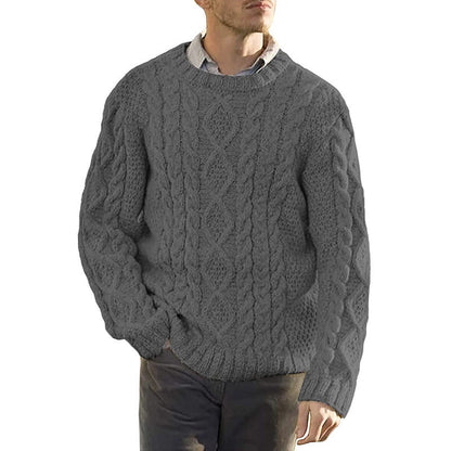 Men’s Sweater – Chunky Cable Knit – Oversized Fit – Ribbed Round Neck Pullover