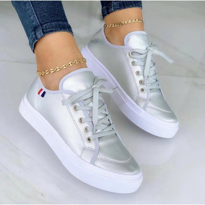 Women’s Casual Sneakers – Round Toe – Lace-Up – Thick Sole – Ankle Length Fit