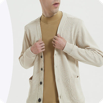 Men’s Cardigan – Cotton Knit – Relaxed Fit – V-Neck – Button Front – Pockets